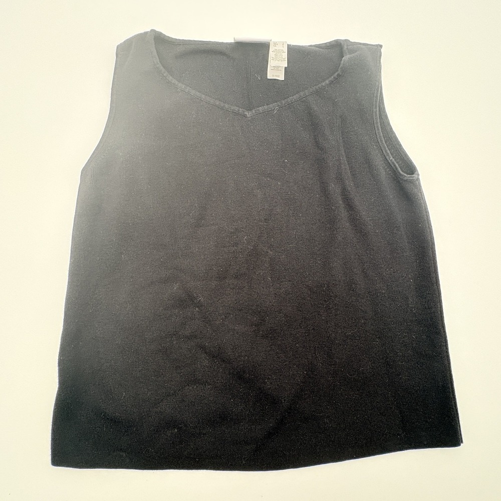 Liz‎ Claiborne Lizsport Tank Top Womens Large Black V Neck Cotton Knit Basic